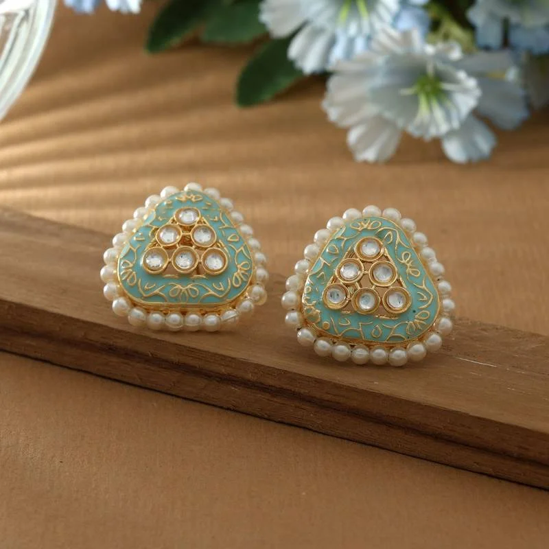 Pearl Border Meenakari Earstuds - Sky Blue